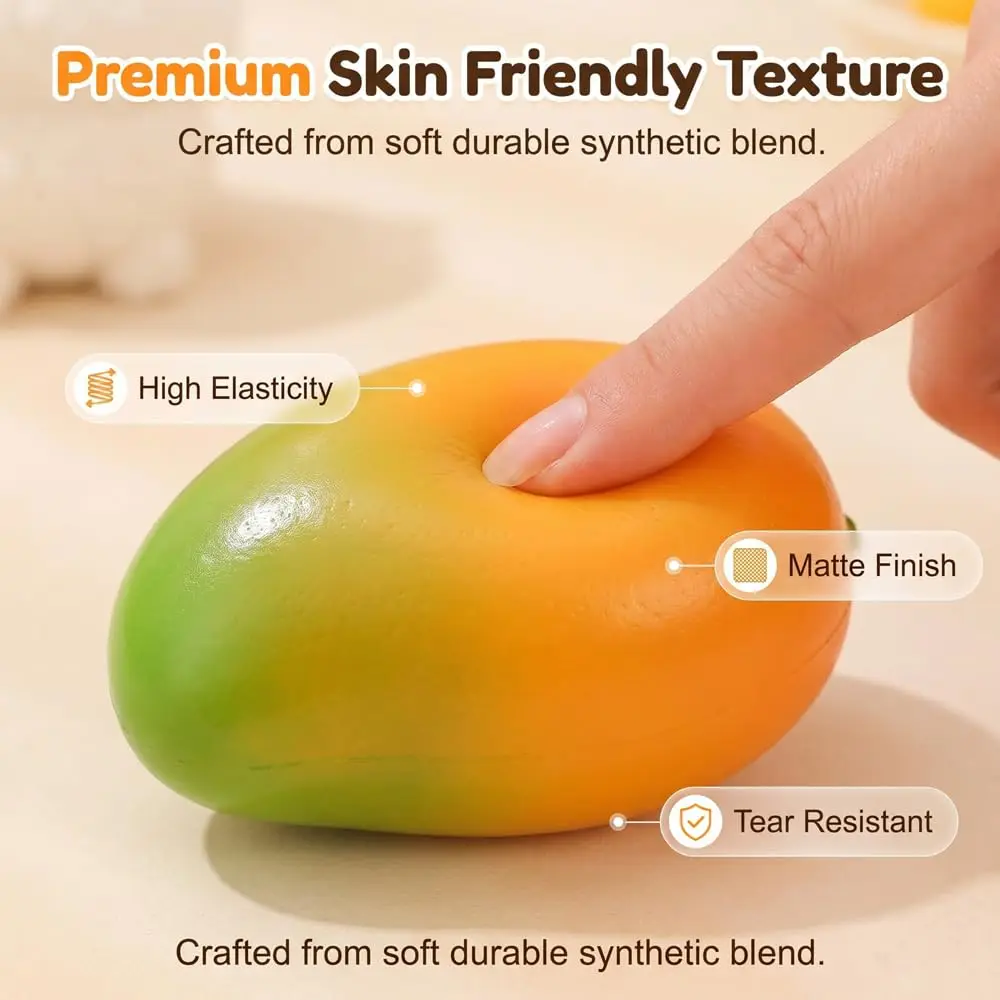 Handmade Crispy Mango Stress Ball Squeeze Toy, Color-Changing Mango Squishy Fidget Ball,Sensory Stress Relief Toy