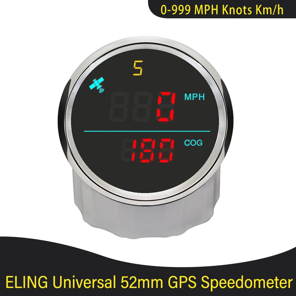 

Universal 52mm 0-999MPH,Knots,Km/h adjustable GPS Speedometer with Compass for Marine Boats Yacht 12V 24V without Odometer