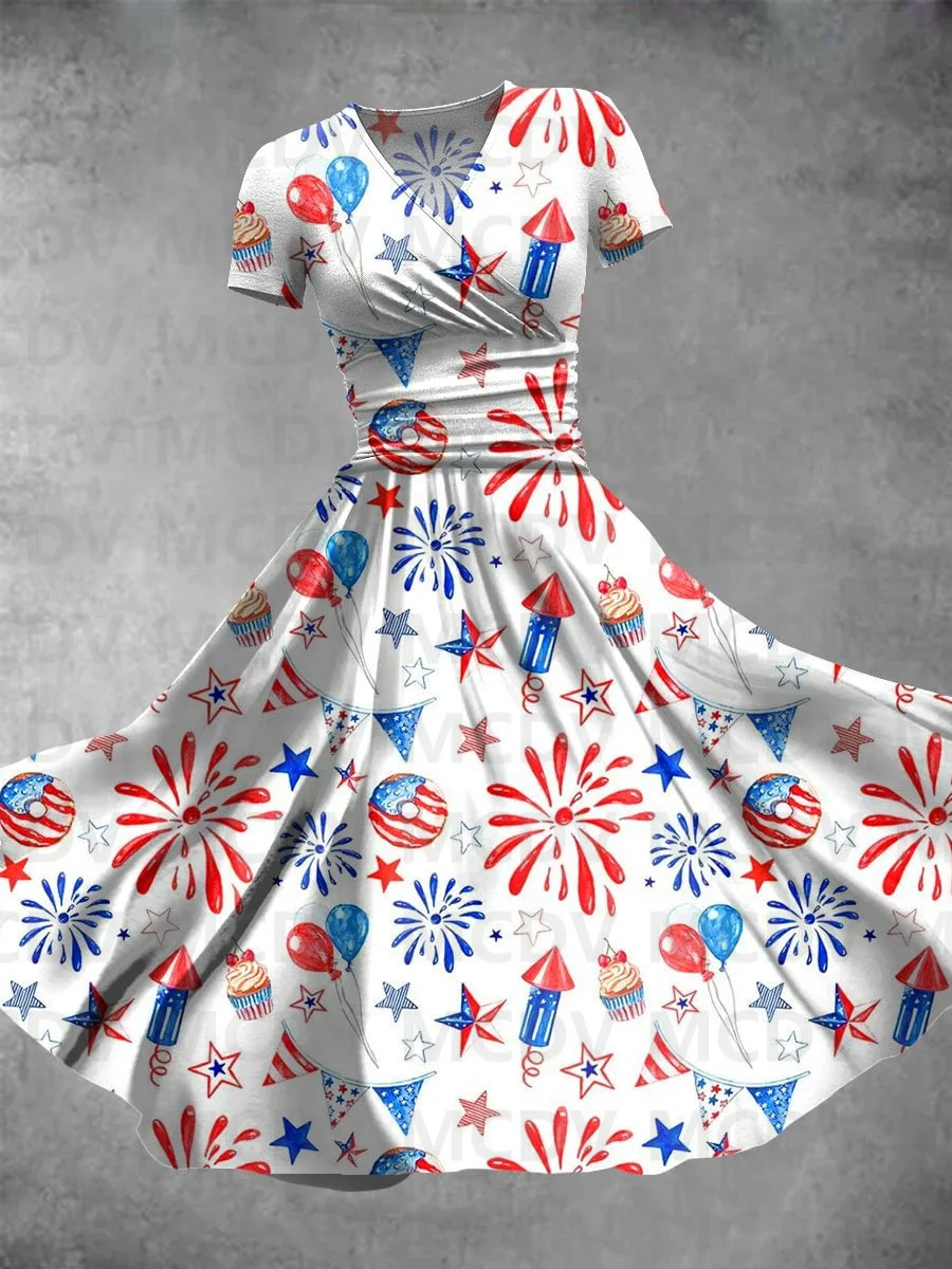 Women's Independence Day Flag Art Maxi Dress 3D Printed Sexy V-neck Dress Female Dresses