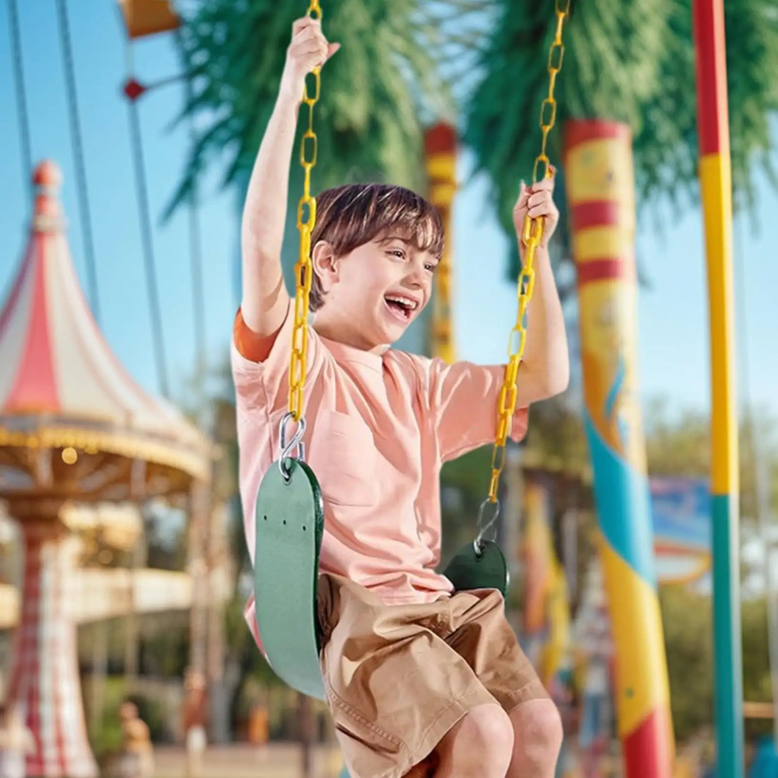 Kids Swing Seat Outdoor Swing Seat Heavy Duty Anti-Slip Green Color Toy Interactive For Children Boys Girls Garden Tree Backyard