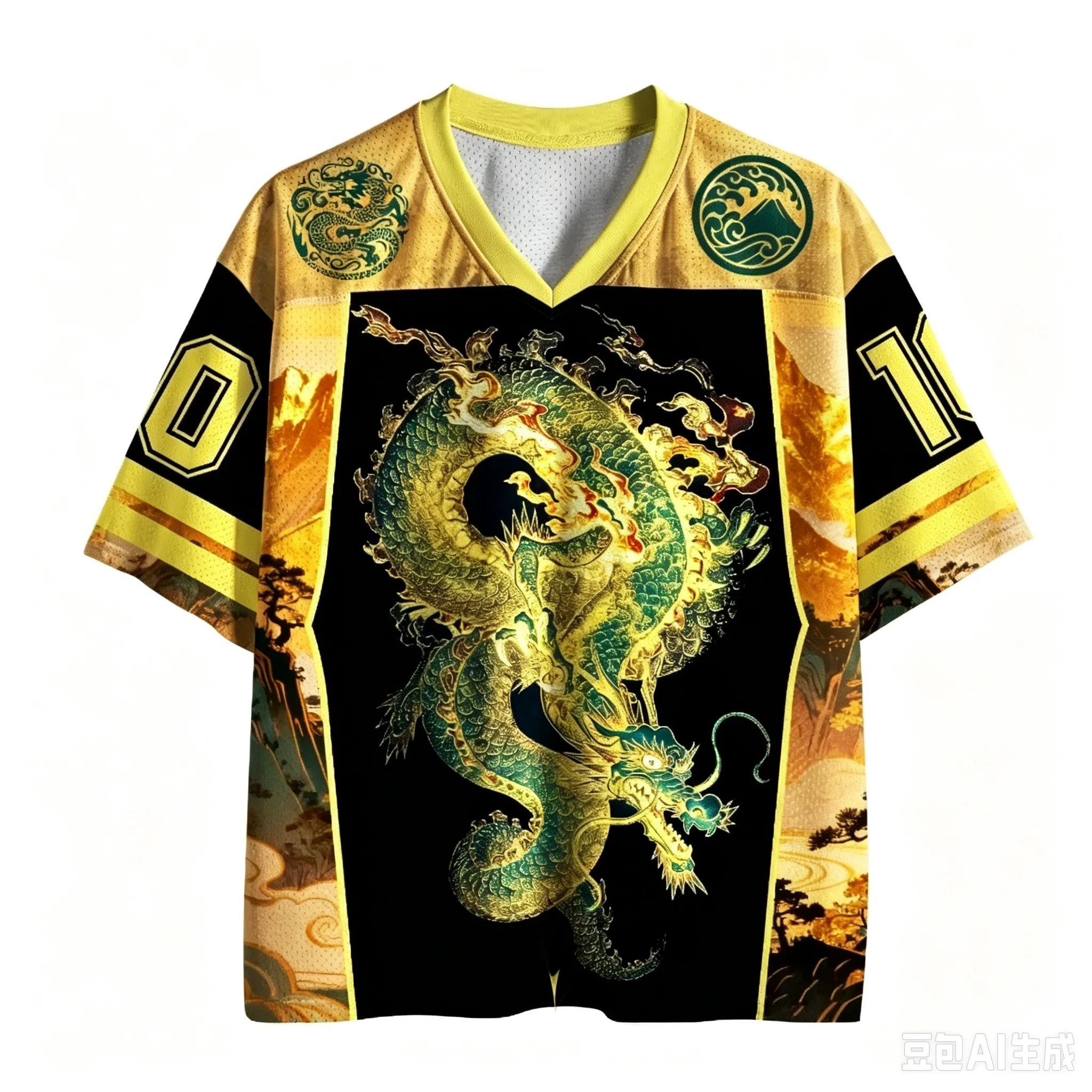 Stunning Mythic Golden Dragon  Print Unisex Streetwear Tee Urban Retro Hip‑Hop Short Sleeve Top For Daily Party Weekend Hangouts