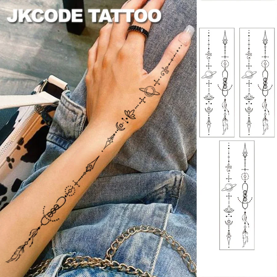 

Водостойкие руки Менди дизайна, временные татуировки Рамадана, Лотос, Перо, Тайян, Луна, Любовь 3-7 дней, Татуировки для женщин