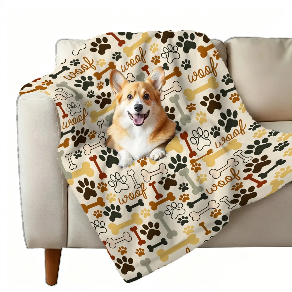 1PC blanket with small dog paws, bone print, super soft, ideal for pet lovers and comfortable family bedding