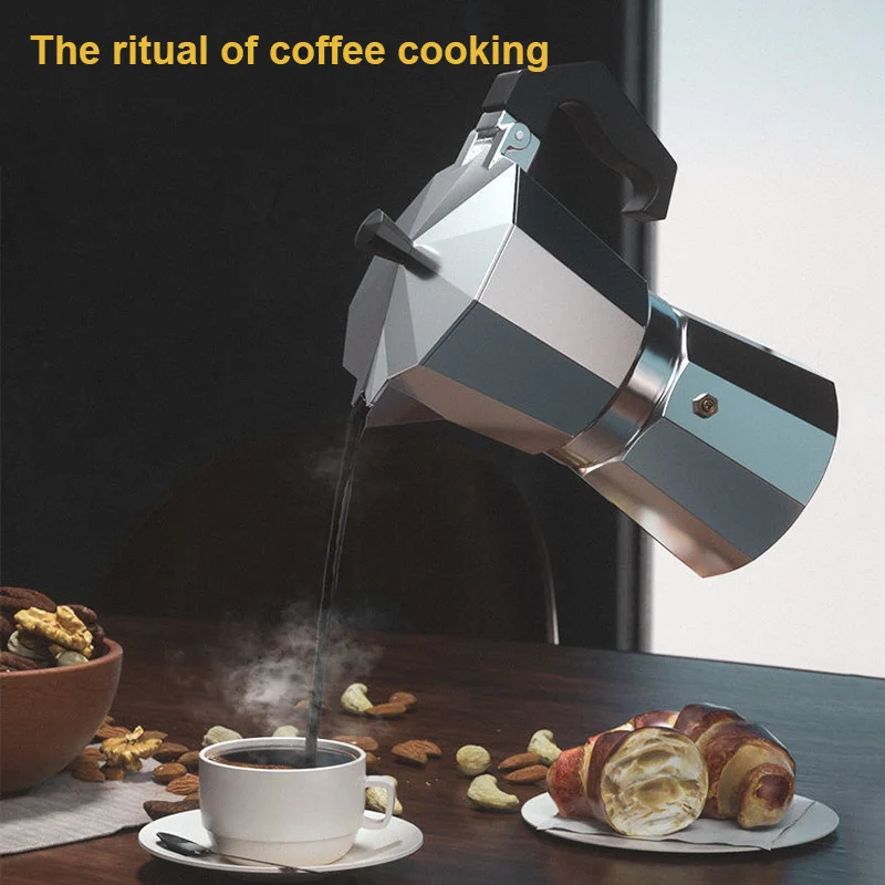 إبريق قهوة موكا من الألومنيوم على الطراز الإيطالي قابل للفصل مثمن التقطير غسل قهوة اسبريسو غلاية موكا مع صمام