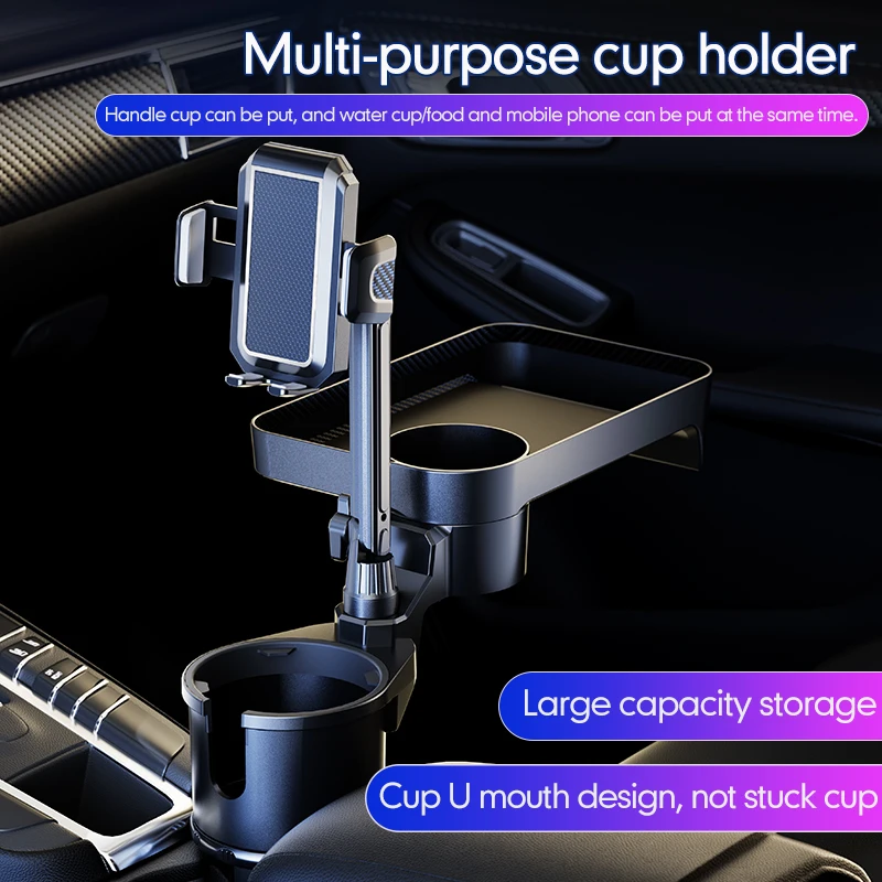 Car Tray with Cup Holder & Phone Mount,Multi-Function Auto Dining Table with 360° Adjustable Base Tray,Car Plate for Eating