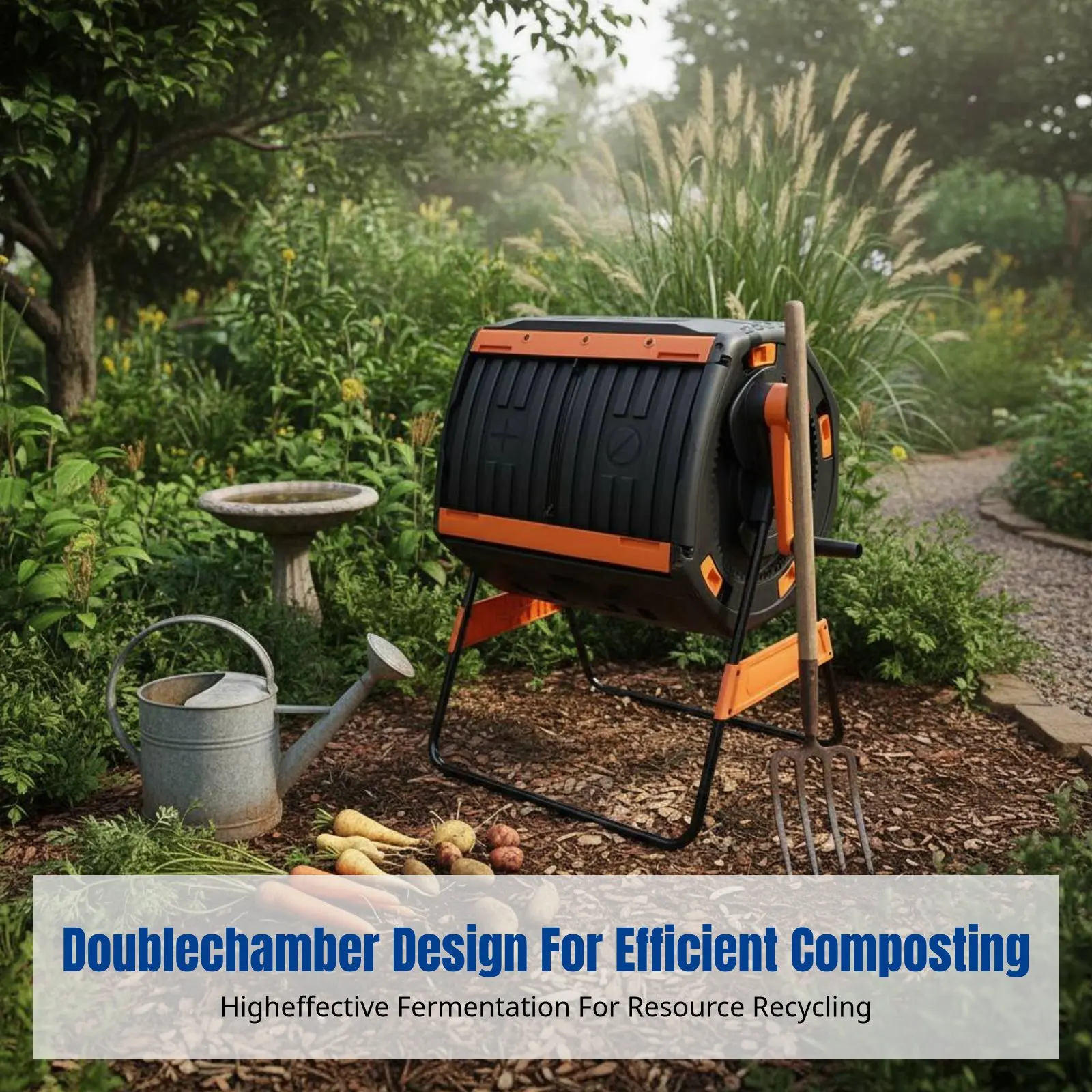 Garden Compost Bin, Large Capacity Plastic Tumbler, Outdoor Foliage Storage, Organic Fermentation Container