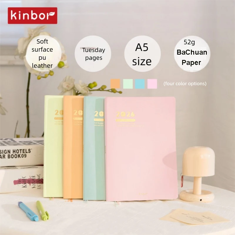 Kinbor 2026 دفتر جدول الأعمال اليومي الجدول الزمني/8-شبكة ترقيم الصفحات خطة زمنية أسبوع مخطط ملاحظات العمل حساب كتاب تسجيل وقت الطالب