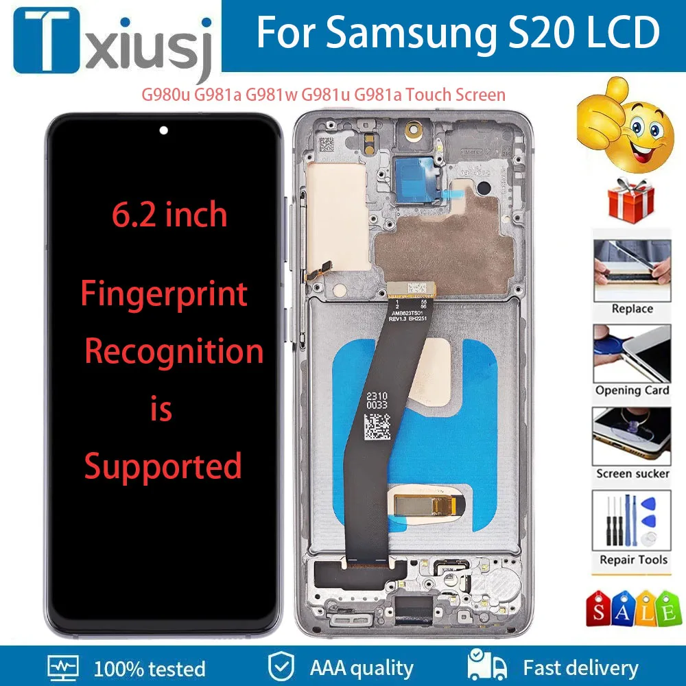 100% Tested OLED Screen For Samsung Galaxy s20 Lcd With Frame G980 G980U G981F/DS Display Touch Grass Screen Digitizer Assembly