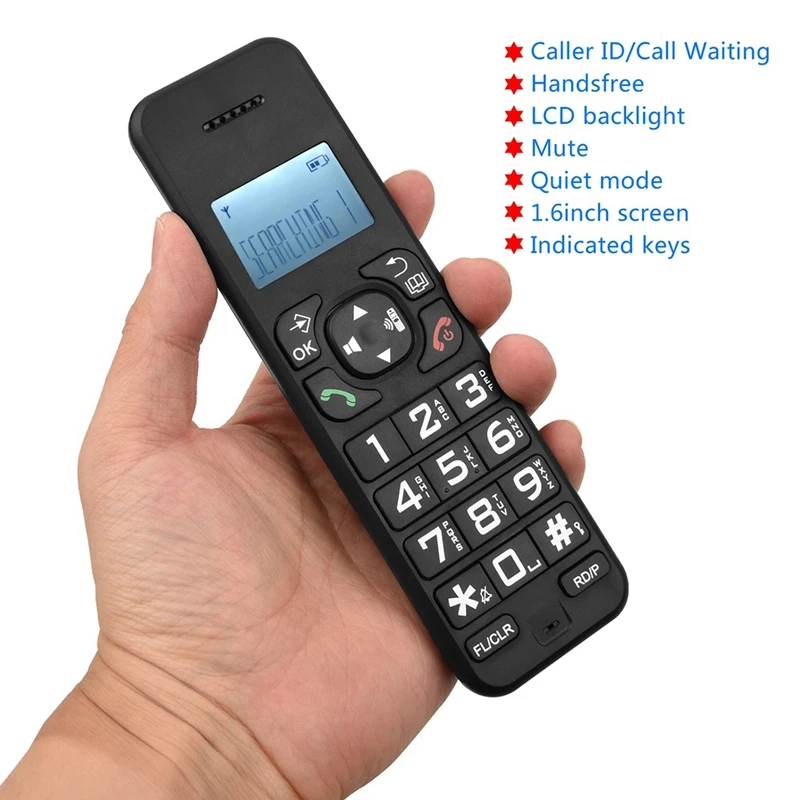 D1102B ไร้สายโทรศัพท์ตอบรับเครื่อง Caller ID/Call Waiting 1.6 นิ้ว Backlight LCD 3 สายหน้าจอ EU Plug