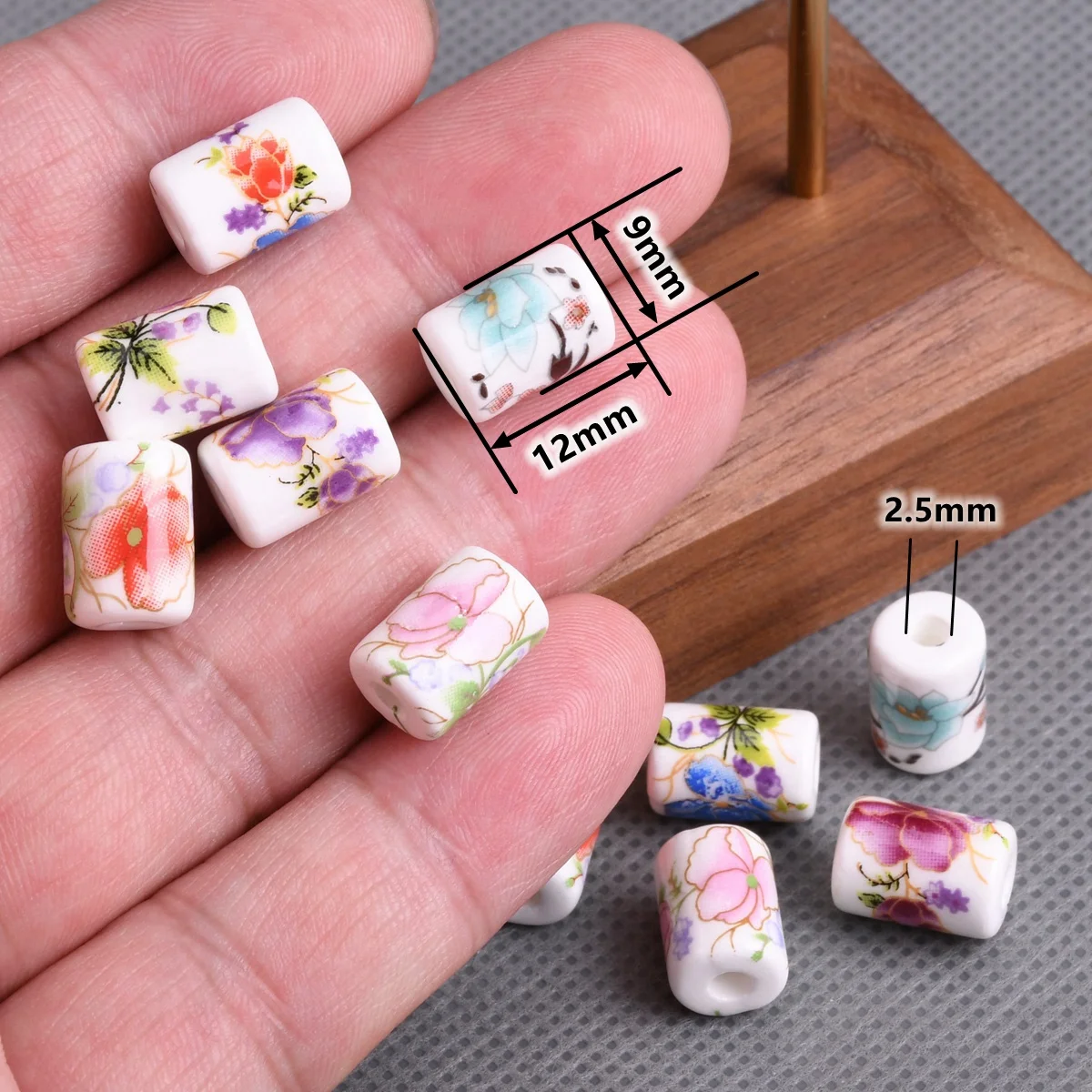 10pcs Flower Painting 12x9mm Cylinder Shape Ceramic Porcelain Loose Beads For Jewelry Making DIY Bracelet Findings