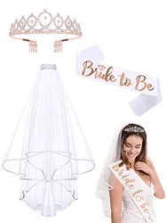 Hen Party Bride to Be Set Include Bride to Be Sash,Bridal Veil with Comb,Rhinestone Tiara for Bride Shower,Wedding,Bachelorette