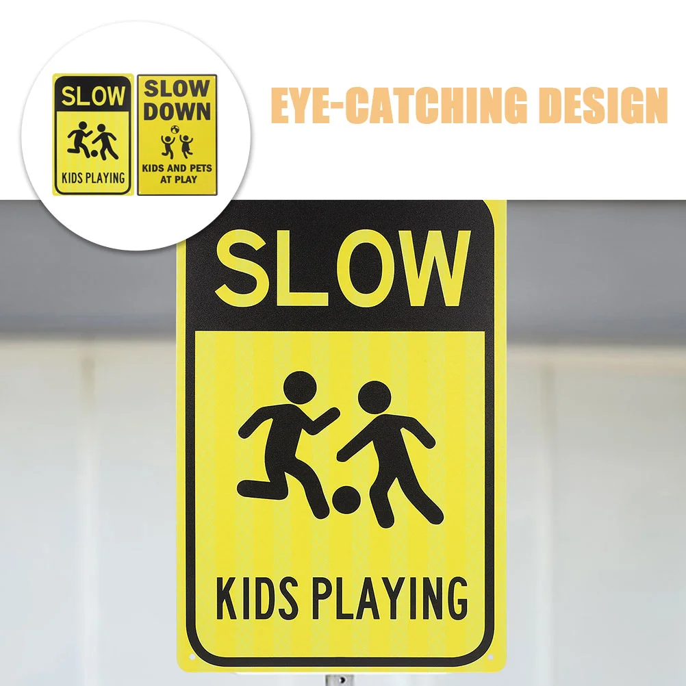 2 Pcs Safety Signs Road for Warning Kids Play Caution Playing Attention Traffic Street Tips Child