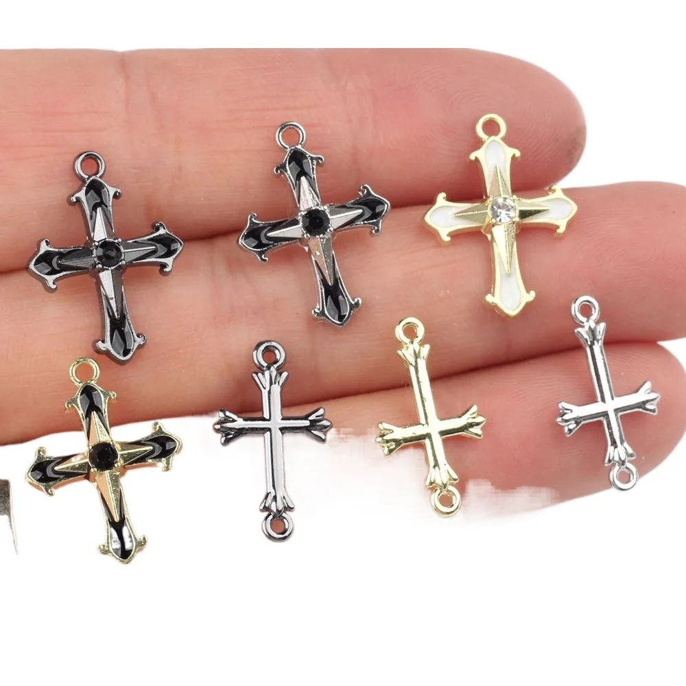 10pcs/lot 20*25MM Zinc Alloy Enamel Rhinestone Inlaid Cross Connector Pendant Charms DIY Necklace Bracelet Earrings Accessorie