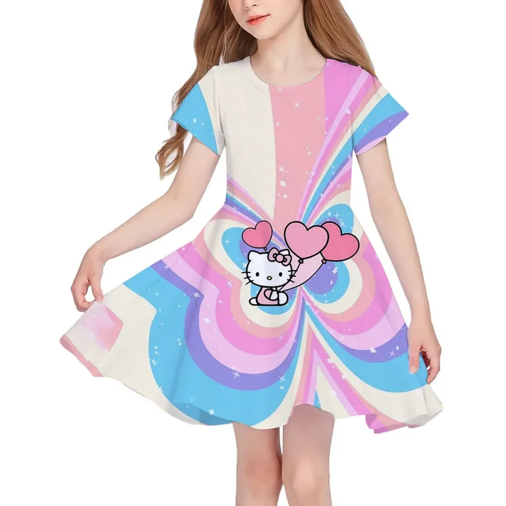 

Детское платье Miniso Hello Kitty 2025 г., цельное милое летнее кавайное повседневное домашнее платье с короткими рукавами и 3D цифровой печатью для девочек