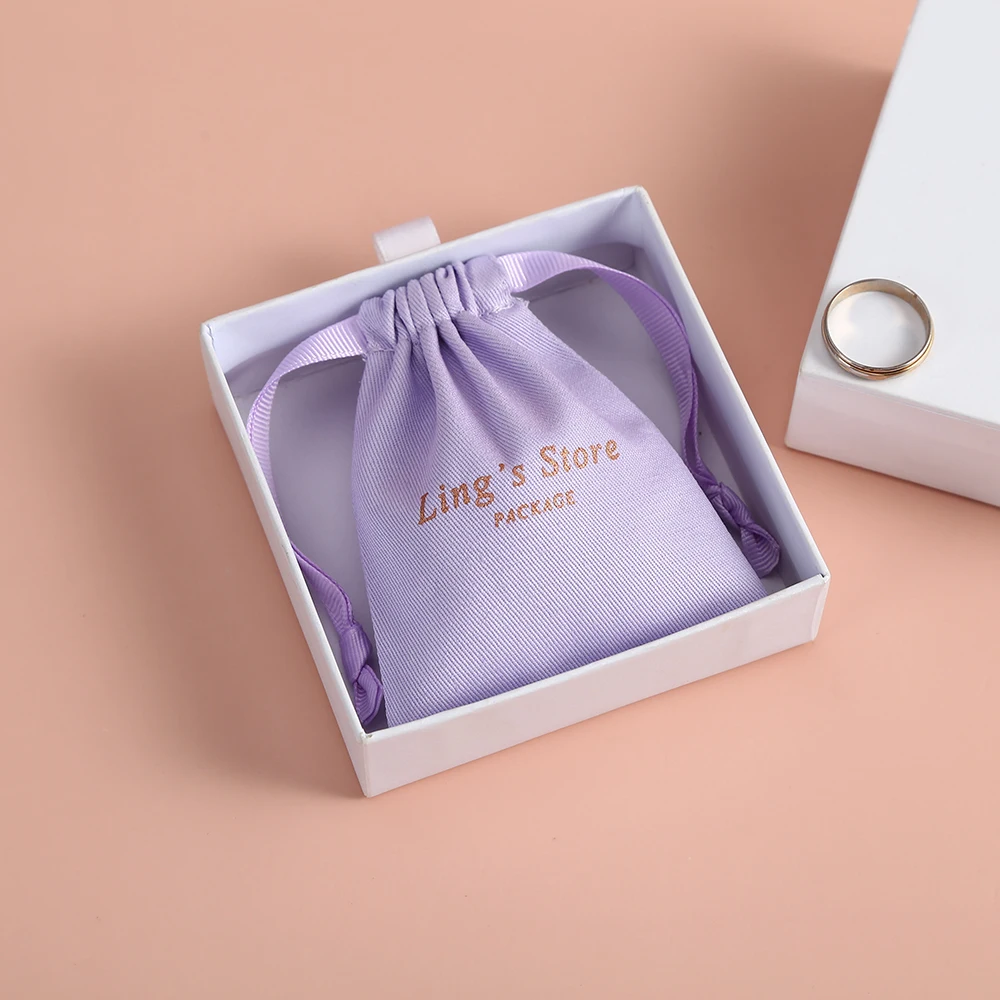 

50 Purple Cotton Canvas Pouch Gift Bags with Ribbon Custom logo Drawstring Jewelry Packaging Wedding Favors Candy Goodie Bag