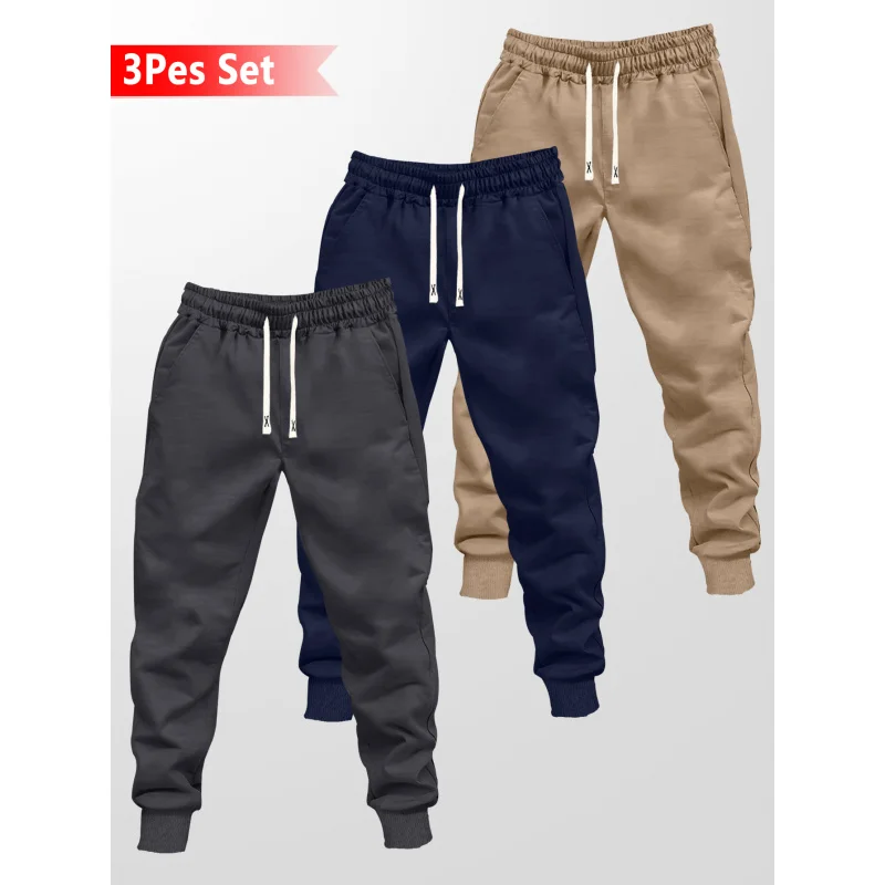 

3 Pieces of Men's Athleisure Pants Solid Color High-end Luxury Man Clothes Pant Sets Joggings Travel and Leisure Gifts Mens Work