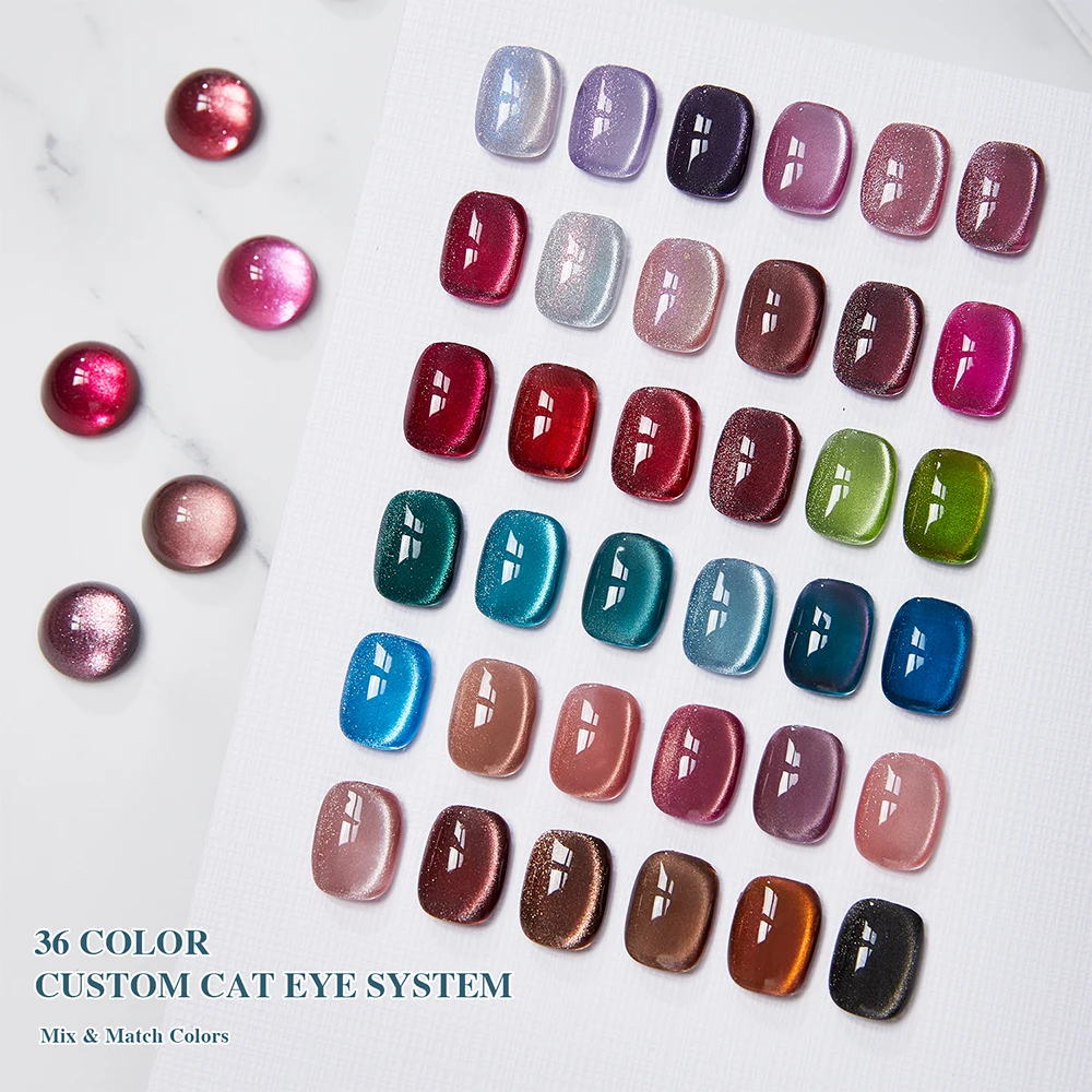 

Vendeeni 36 Colors/set Red Blue High-density Glitter Crystal Cat Eye Magnetic Gel Nail Polish With Color Card TPO/HEMA FREE