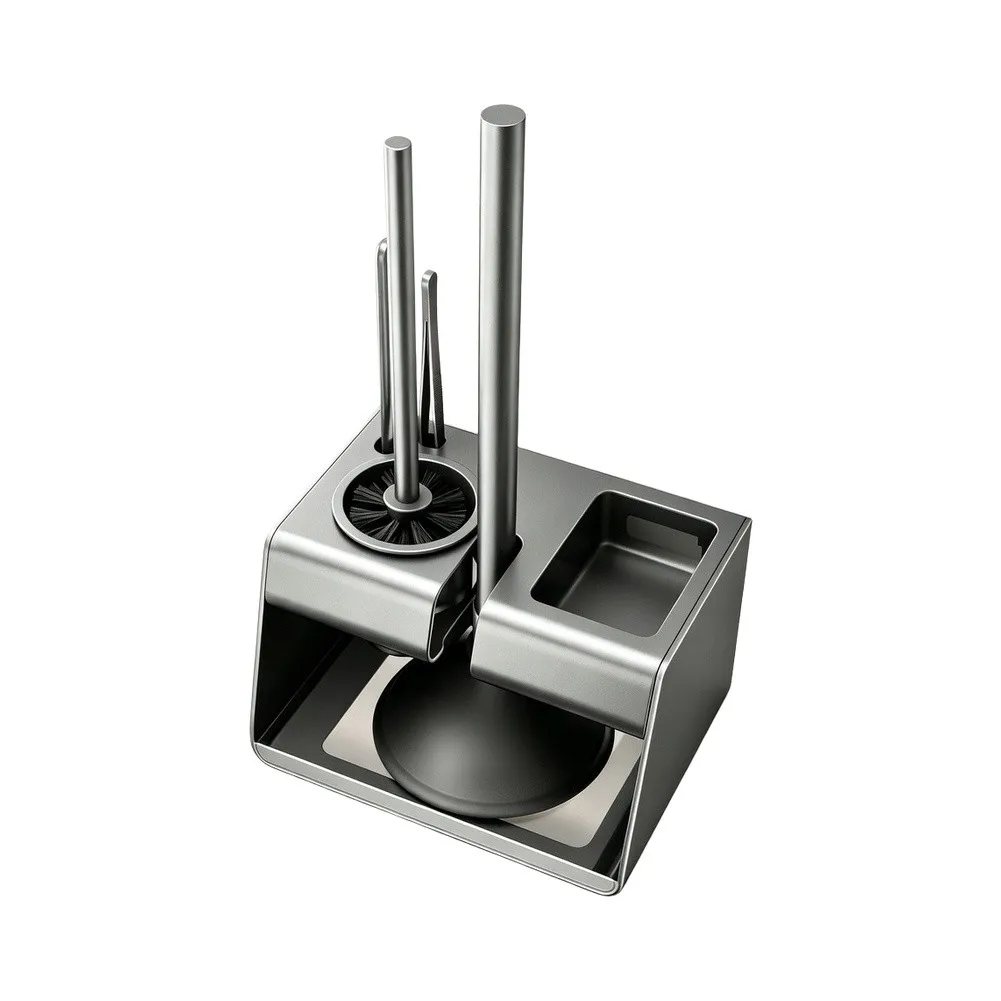3 in 1 Wall Mounted Toilet Brush Holder with Plunger and Brush Carbon Steel Rust Resistant 24.5 15.5 40 cm Bathroom Kit