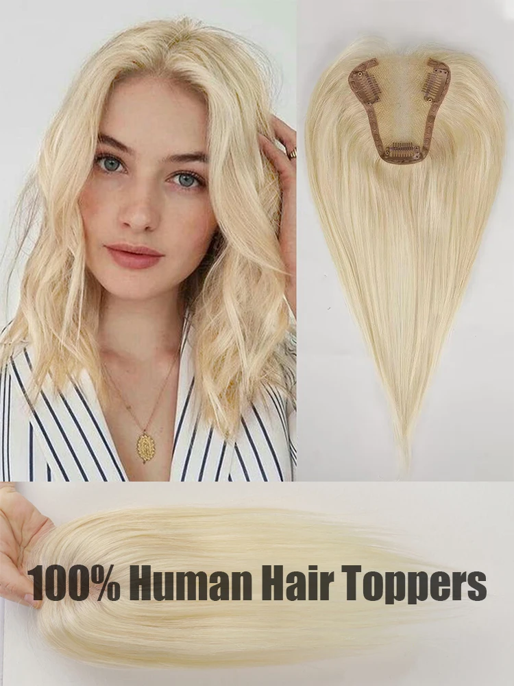 Lichtblonde Remy Human Hair Toppers Kanten Basisclips In 30 Cm Middelste Deel Haartoppers Voor Witte Vrouwen Met Dunner Wordend Haar