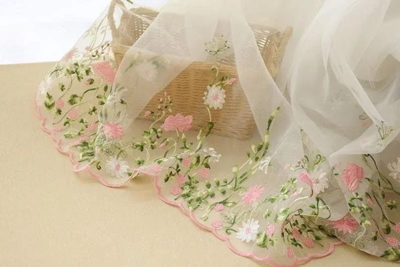 Bellissimo fiore rosa ricamo organza tessuto di pizzo fiore organza tulle tessuto per ragazza abito tutu abito da sposa