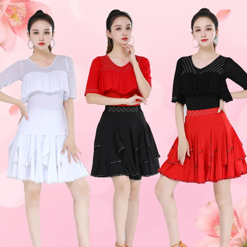 

Women Dance Wear Latin Tops Ballroom Party Dresses Summer New Latin Hot Diamond Training Clothes Practice Samba Line Dance Top