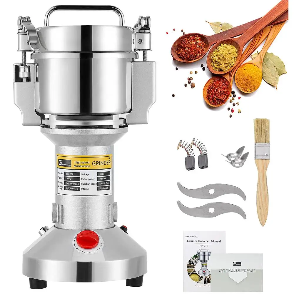 300g Electric Spice Grinder Stainless Steel Pulverizer Dry Spices Herbs Grain Coffee Upgraded Safety Lid & Induction Switches