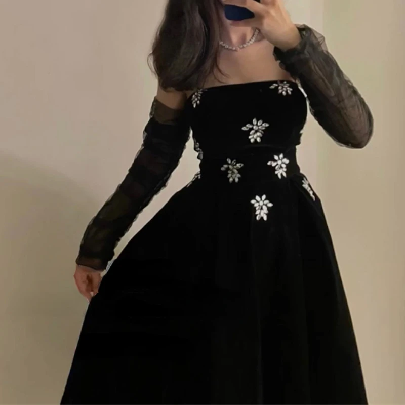 Disesuaikan mewah tanpa tali A-line Formal pesta malam gaun indah High End Floral berlian Prom Vestidos padat temperamin