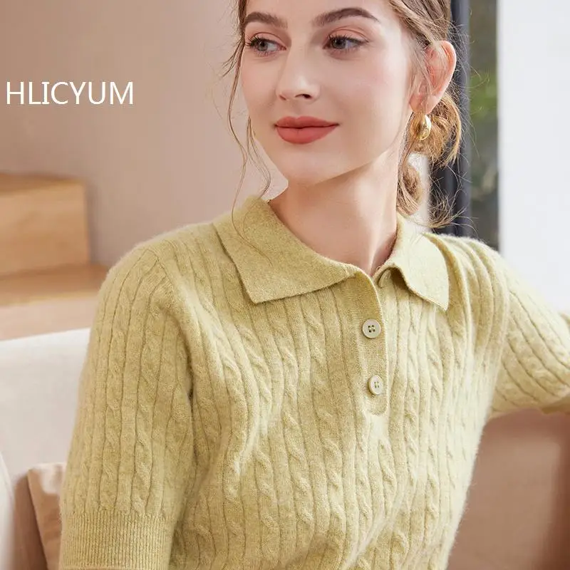 Cashmere Sweater Short sleeves Women Knitted Sweater POLO neck Pullovers Autumn /SpringClothing Warm Wool Jumper Fit Tops HOT