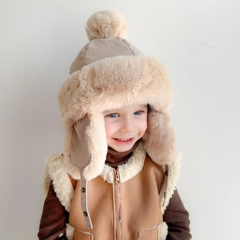 Thick Knit Hat for Kids Kids Winter Warm Hat Kids Winter Ear-flap Hat with Pom Pom Warm Trapper for Boys Girls Windproof Ushanka