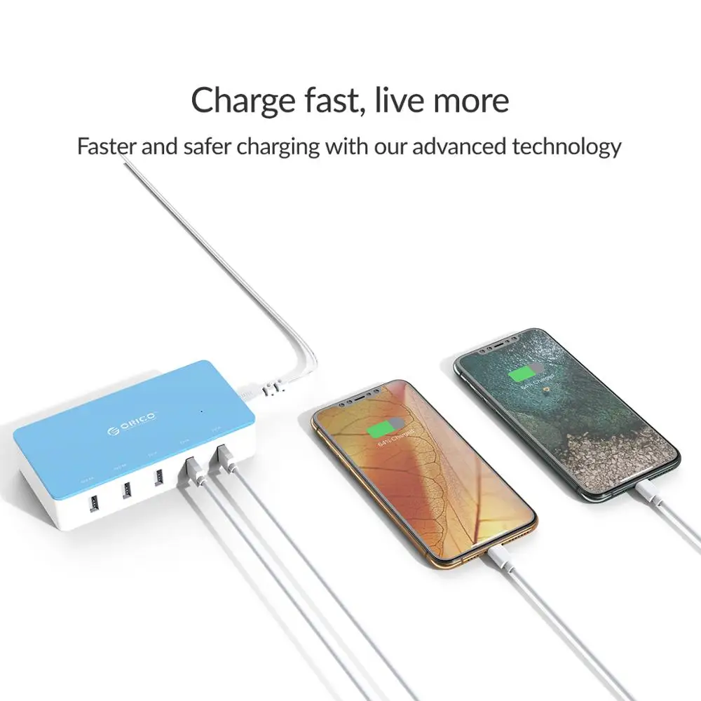 حوض شحن USB متعدد المنافذ ORICO ، سلسلة شاحن سطح المكتب ، iPhone ، سامسونج ، شاومي ، وهواوي ، مكتب منزلي ، محطة شاحن