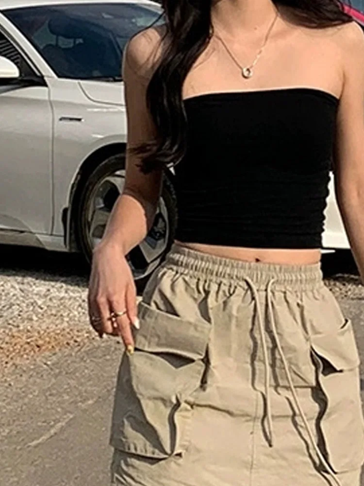Hot girl strapless tank top for women in summer, with a base and chest wrapped strapless top