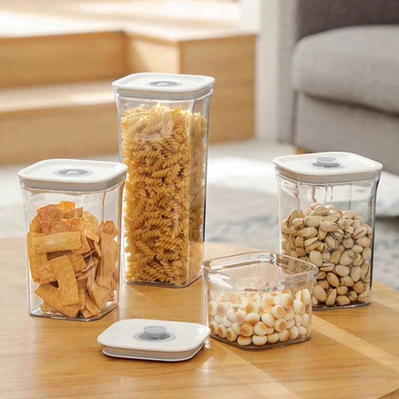 

Moisture-Proof Sealed Tank Square Transparent Grain Storage Jar Dried Fruit Snack Box Cans Kitchen Plastic Container Organizer