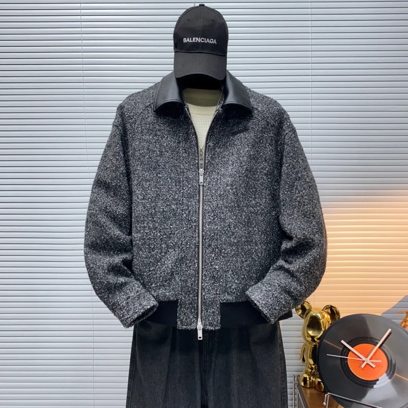 

Мужская повседневная модная короткая шерстяная пуховая куртка с отложным воротником, свободного кроя, белая, теплая, мужская верхняя одежда