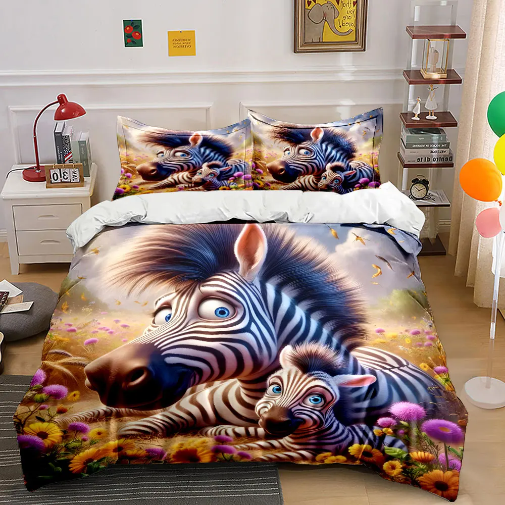 Zebras in vibrant floral joy Print Soft Comfortable Duvet Cover Bedding Set Included 1*Duvet Cover 2*Pillowcases Luxury gifts