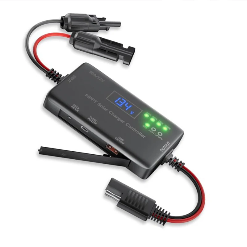 MPPT Solar Charge Controller 10A 12V, Solar Panel Controller Featuring Type-C Input, USB Output For Lifepo Battery