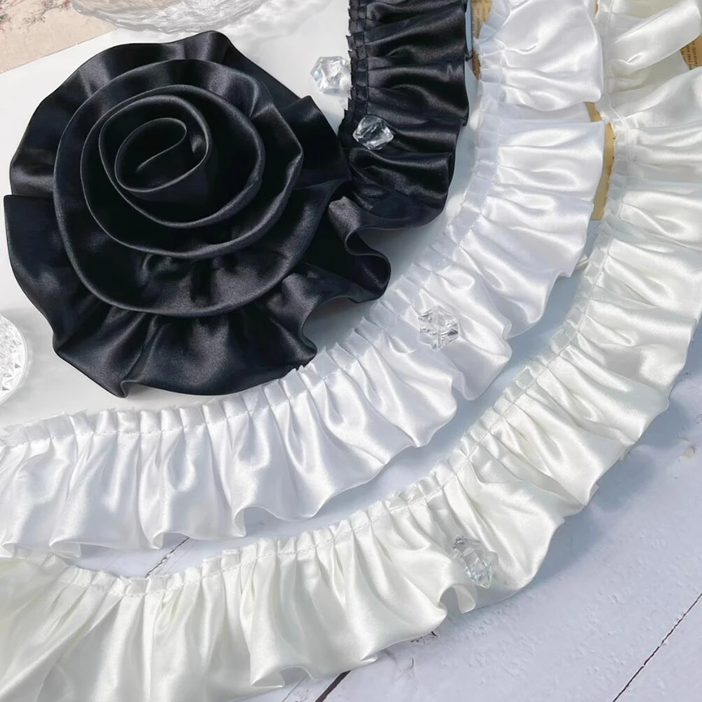 1 jard brokatowej satyny plisowanej z koronką, haftowana wstążka, falbanka, kołnierzyk dla lalek, DIY, szerokość 5,5 cm, dekoracja do szycia