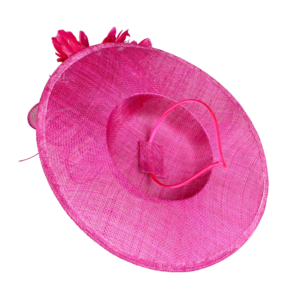 Magenta Fascinator Hats Summer Wedding Big Millinery Headwear Vintage Elegant Ladies Fedora Church Bridal Headband With Feather