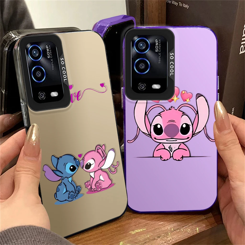 Disney Stitch Angie For OPPO Reno A98 A78 A76 A74 A58 8T 7Z 7 6 Pro 2020 4G 5G Fashion Colorful Silver Phone Case