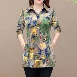 Chemise imprimée à manches longues pour femmes, pull femme, chemise astronomique mince, col polo, mode midi, bouton, printemps et automne, nouveau, 2023