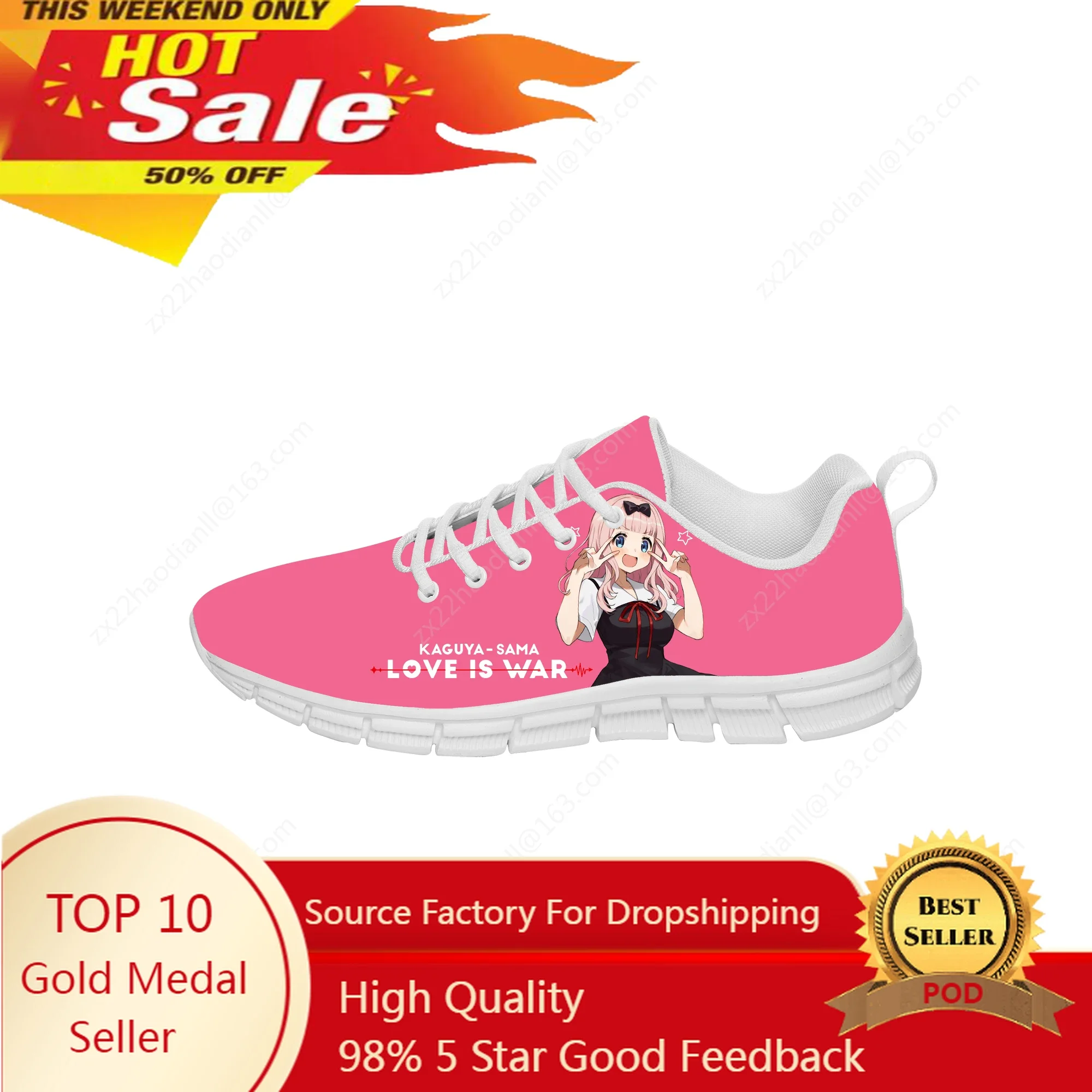 Kaguya Sama Love Is War Sneakers Mens Womens Teenager Casual Cloth Shoes Canvas Running Shoes White 3D Printed Lightweight shoe