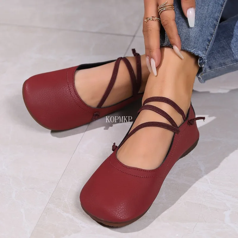 Sapatos Mary Jane para mulheres, vestido macio casual ao ar livre, sapato de balé plano, sapato redondo, deslizamento raso em apartamentos, verão, novo, 2022