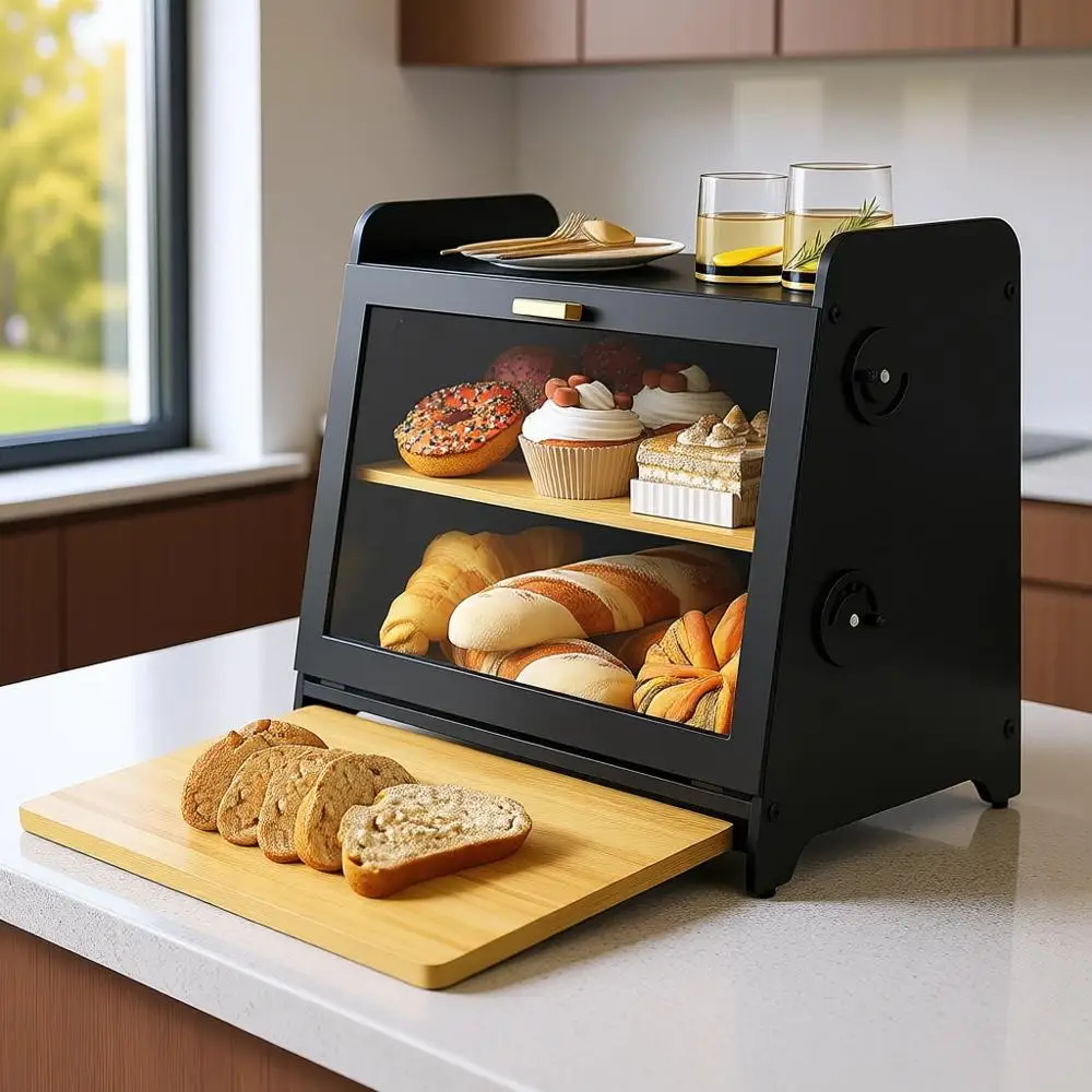 

Airtight Bamboo Bread Box with Adjustable Venting for Kitchen Countertop Storage