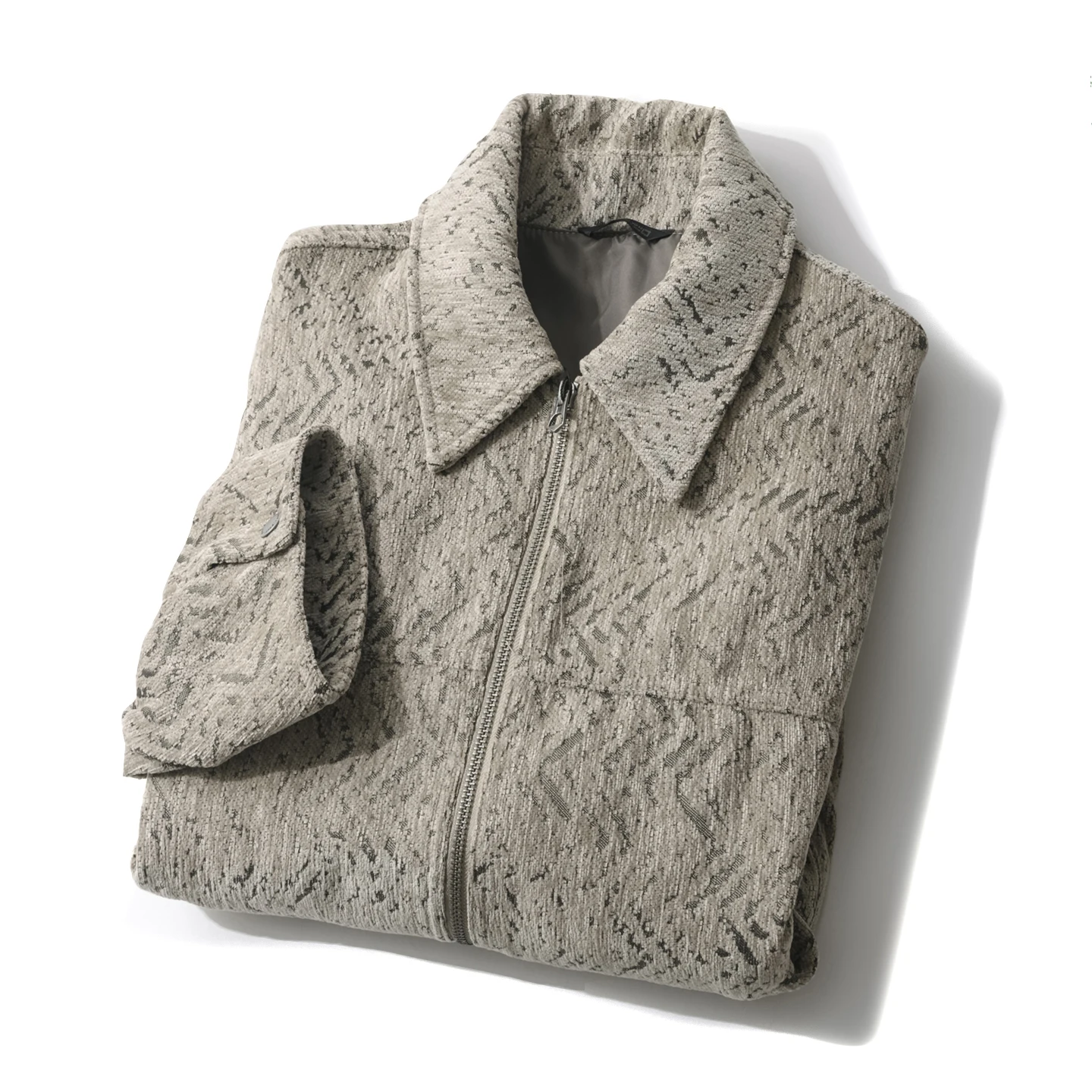 Cool Men's Short Zipper Jacket Autumn Winter Casual Fashion Wood Crack Pattern Embroidery Polyester Fiber Long Sleeve Coat