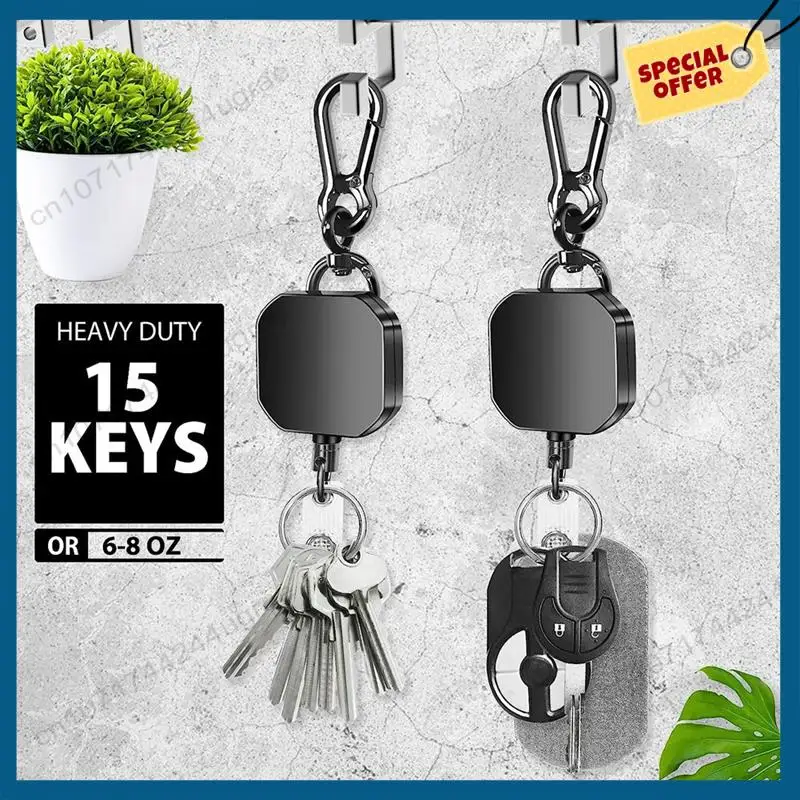 -A15I キーホルダー高耐久金属 ID バッジホルダーキーリールカラビナキーホルダーベルトクリップ付き