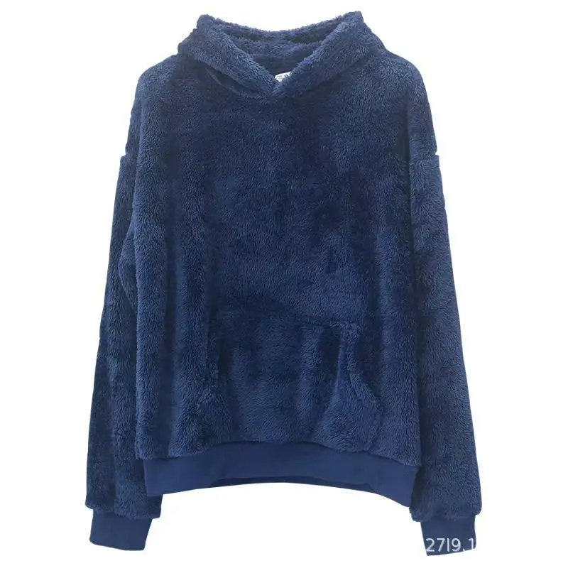 

New Autumn Winter Double-sided Velvet Hooded Sweatshirt Men Lamb Fur Winter Pullover Jacket