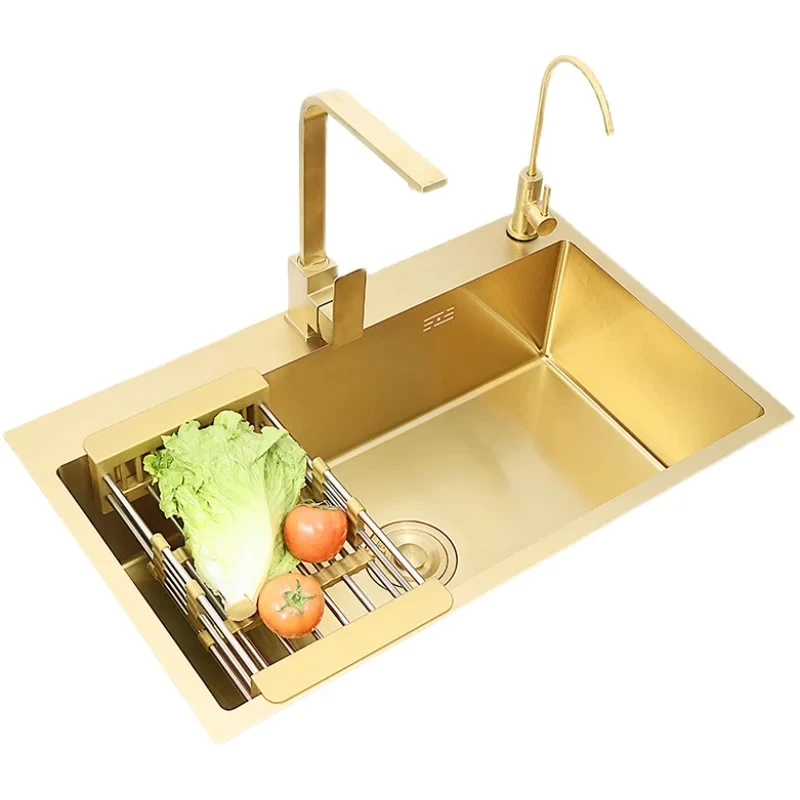 kitchen sink golden finish 304 stainless steel handmade nano gold countertop bathroom ceramic washbasin CX003XS