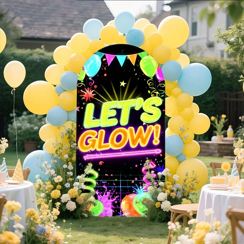 

Custom 2-sided Let's Glow Party Banner Background Neon Hip Hop Back to 80S 90S Photo Backdrop Chiara Arch Cover Supplies