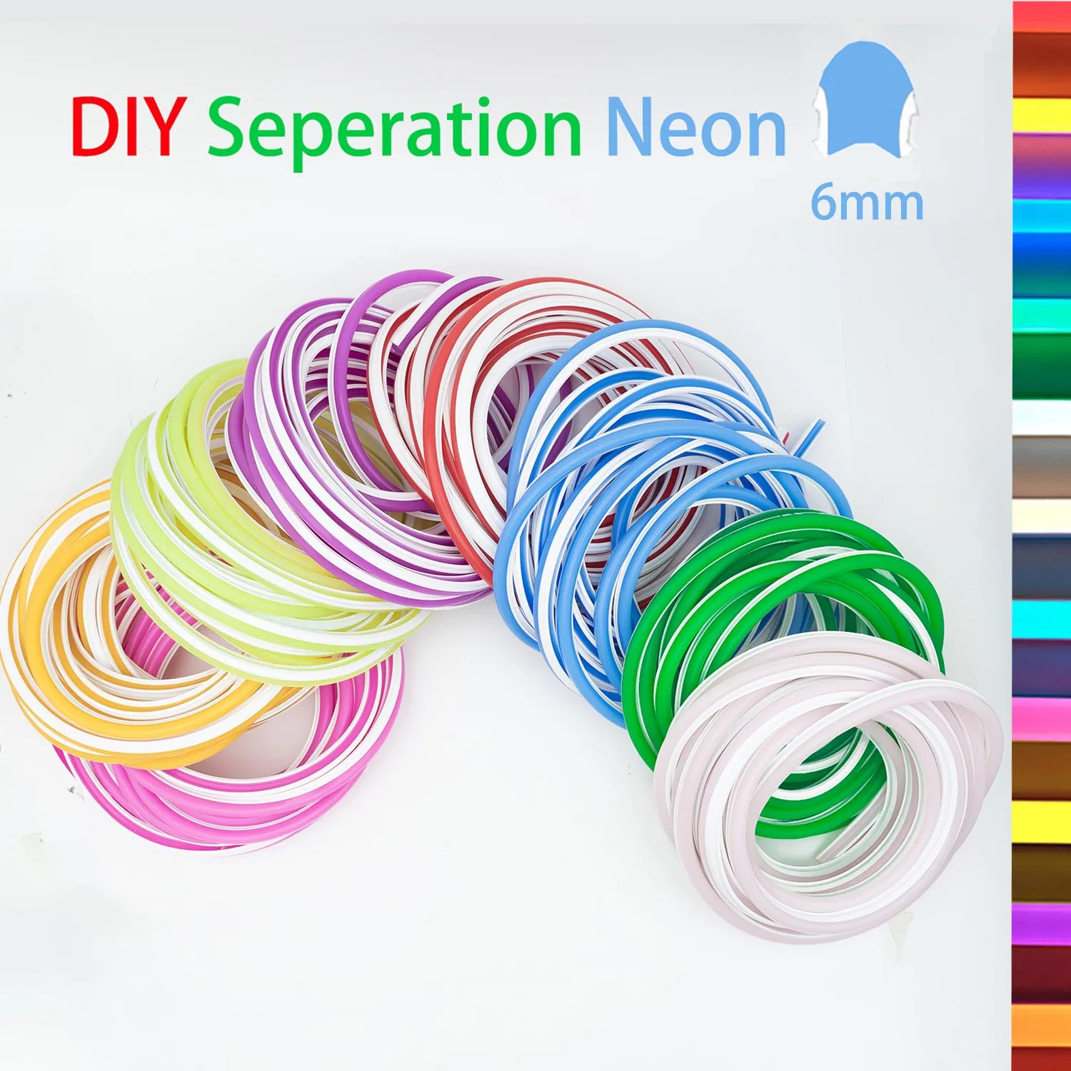 6mm Separate Silicone Neon Strip Waterproof Flexible Soft Bendable Food Grade Tube IP67 Outdoor DIY Word Sign 12Colors 0.5M-20M