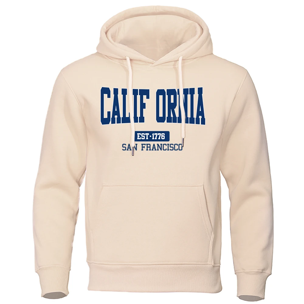 

California Est.1776 San Francisco Letter Print Hoodies Men Hip Hop Street Clothes Fleece Pocket Tracksuit Casual Pullovers Hoody