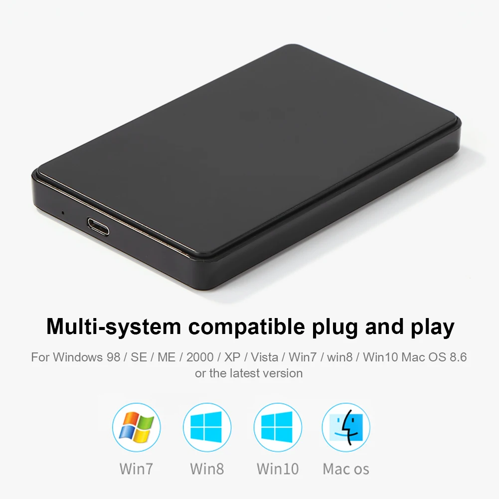 USB3.0/Type C 2.5'' Hard Drive Enclosure Black Mobile HDD Box USB3
